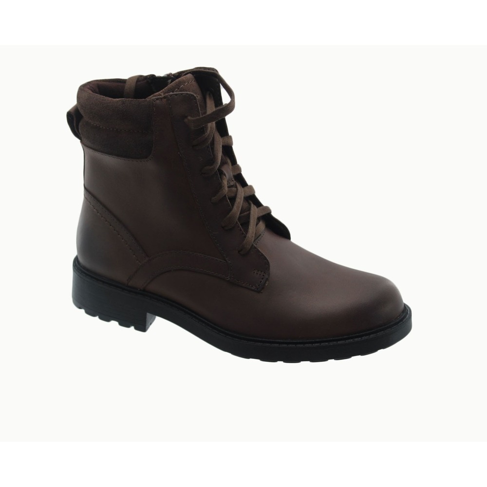 Clarks Onrinco2 Spice Dark Brown Leather Combat Ankle Boots Side Zip Womens 7M